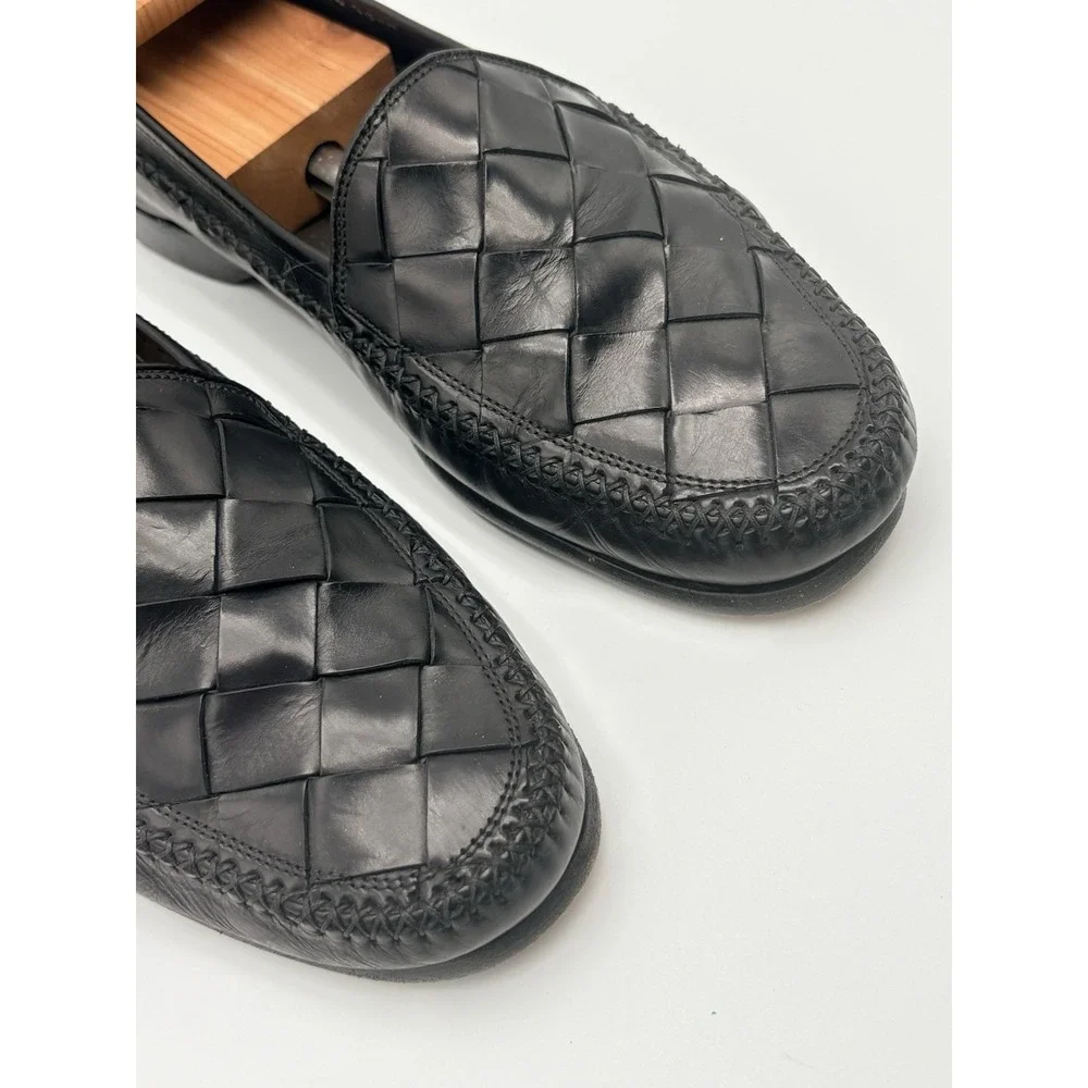 Bragano Cole Haan Woven Leather Loafers Classic Dress Shoes Black Mens Sz 10.5M